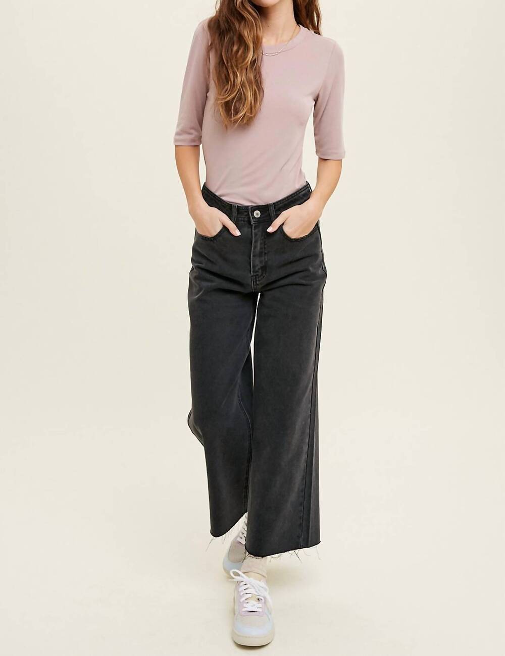 NEW WISHLIST ribbed knit half sleeve top in mauve
